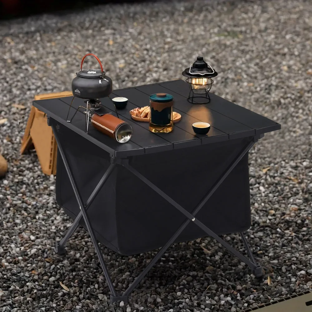 Aluminum Portable Roll-Top Camp Table with Removable Storage Basket thumbnail 5