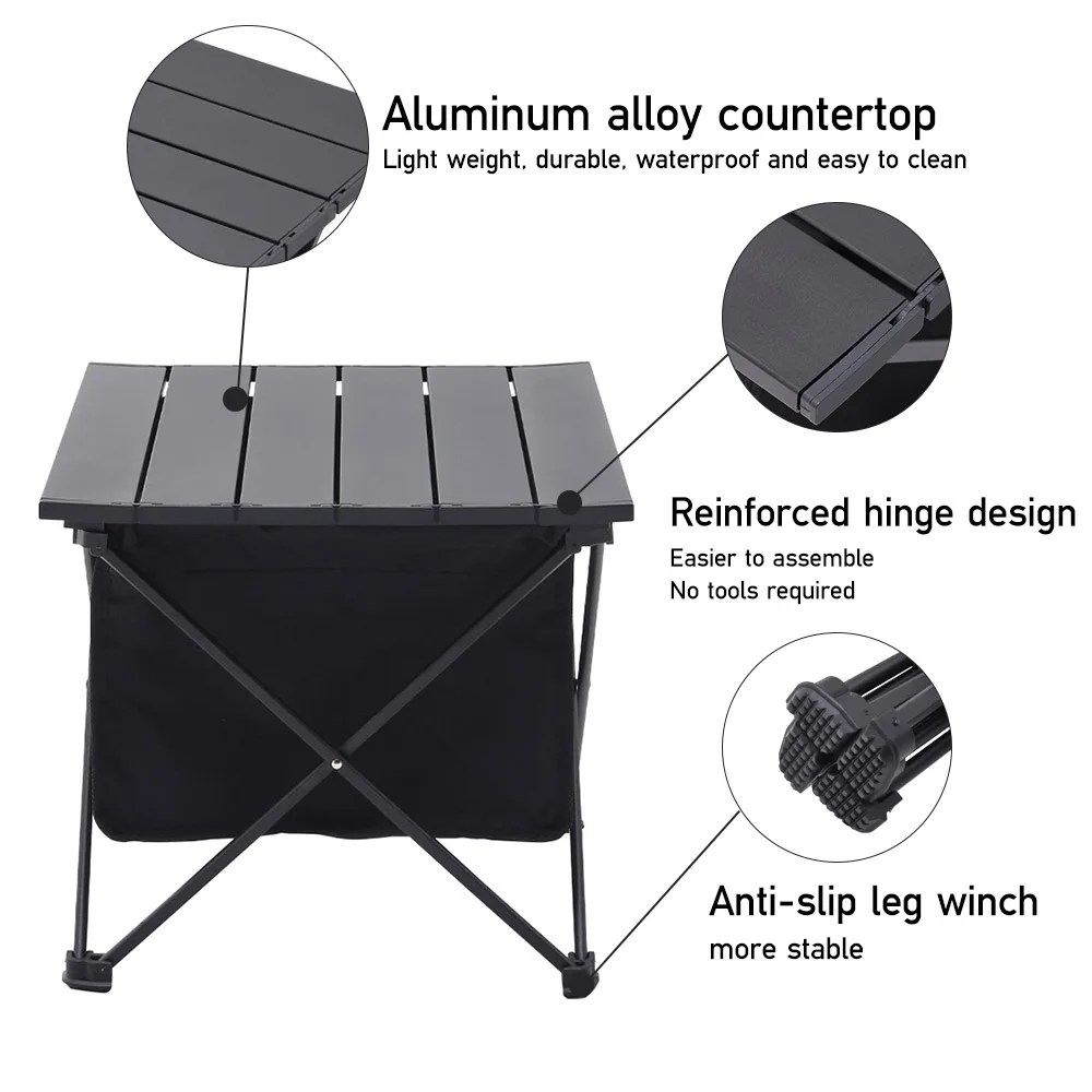 Aluminum Portable Roll-Top Camp Table with Removable Storage Basket thumbnail 6