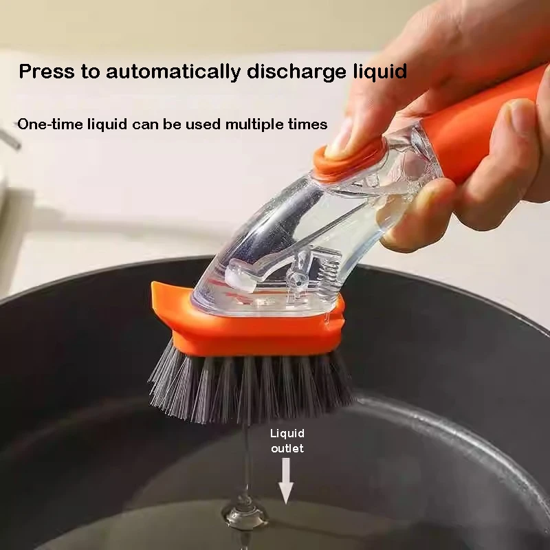 Refillable Liquid Cleaning Brush Kitchen Bowl Scrubber Cleaning Sponge Long Handle Dispenser Cleaner Tool Pot Brush Artifact thumbnail 2