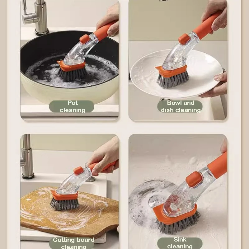 Refillable Liquid Cleaning Brush Kitchen Bowl Scrubber Cleaning Sponge Long Handle Dispenser Cleaner Tool Pot Brush Artifact thumbnail 5