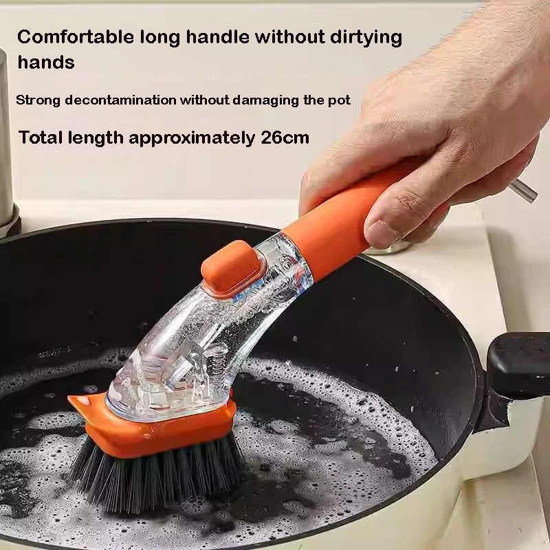Refillable Liquid Cleaning Brush Kitchen Bowl Scrubber Cleaning Sponge Long Handle Dispenser Cleaner Tool Pot Brush Artifact thumbnail 3