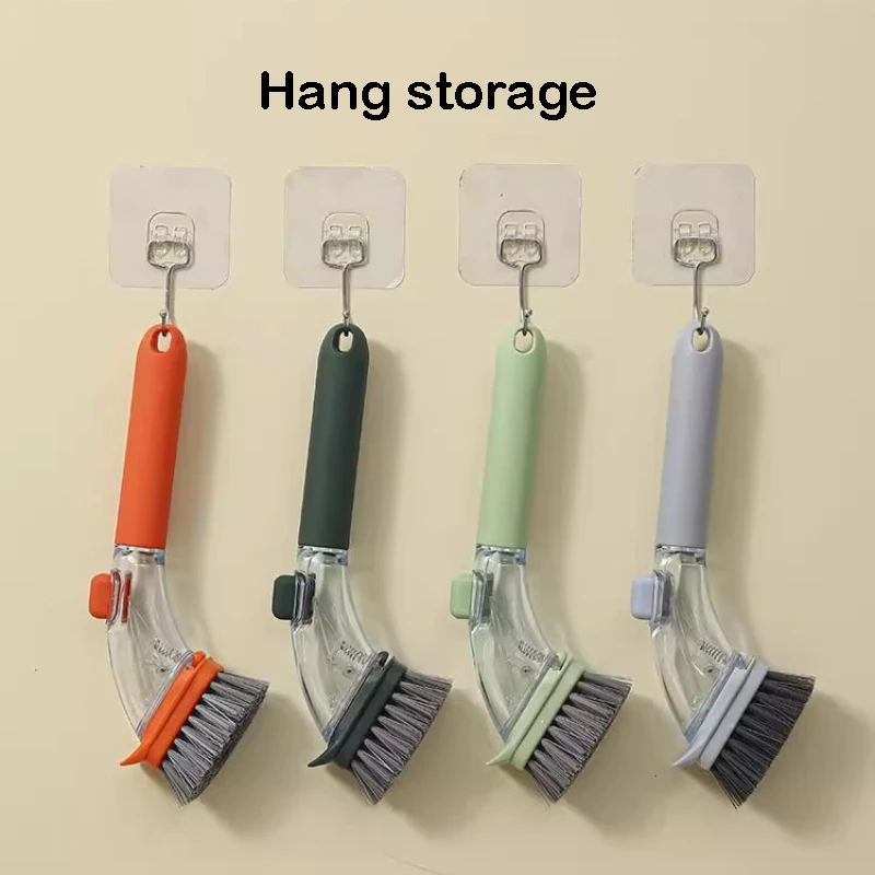 Refillable Liquid Cleaning Brush Kitchen Bowl Scrubber Cleaning Sponge Long Handle Dispenser Cleaner Tool Pot Brush Artifact thumbnail 4