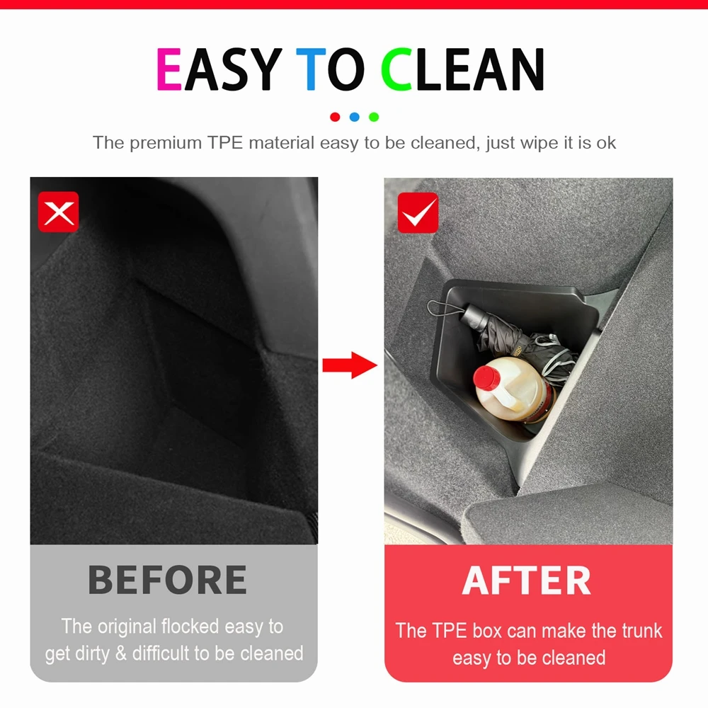 For Tesla Model Y Juniper Trunk Organizer Side Storage Box Boot Organizer Flocked TPE Mat Anti-dirty 2025 Car Travel Accessories thumbnail 4
