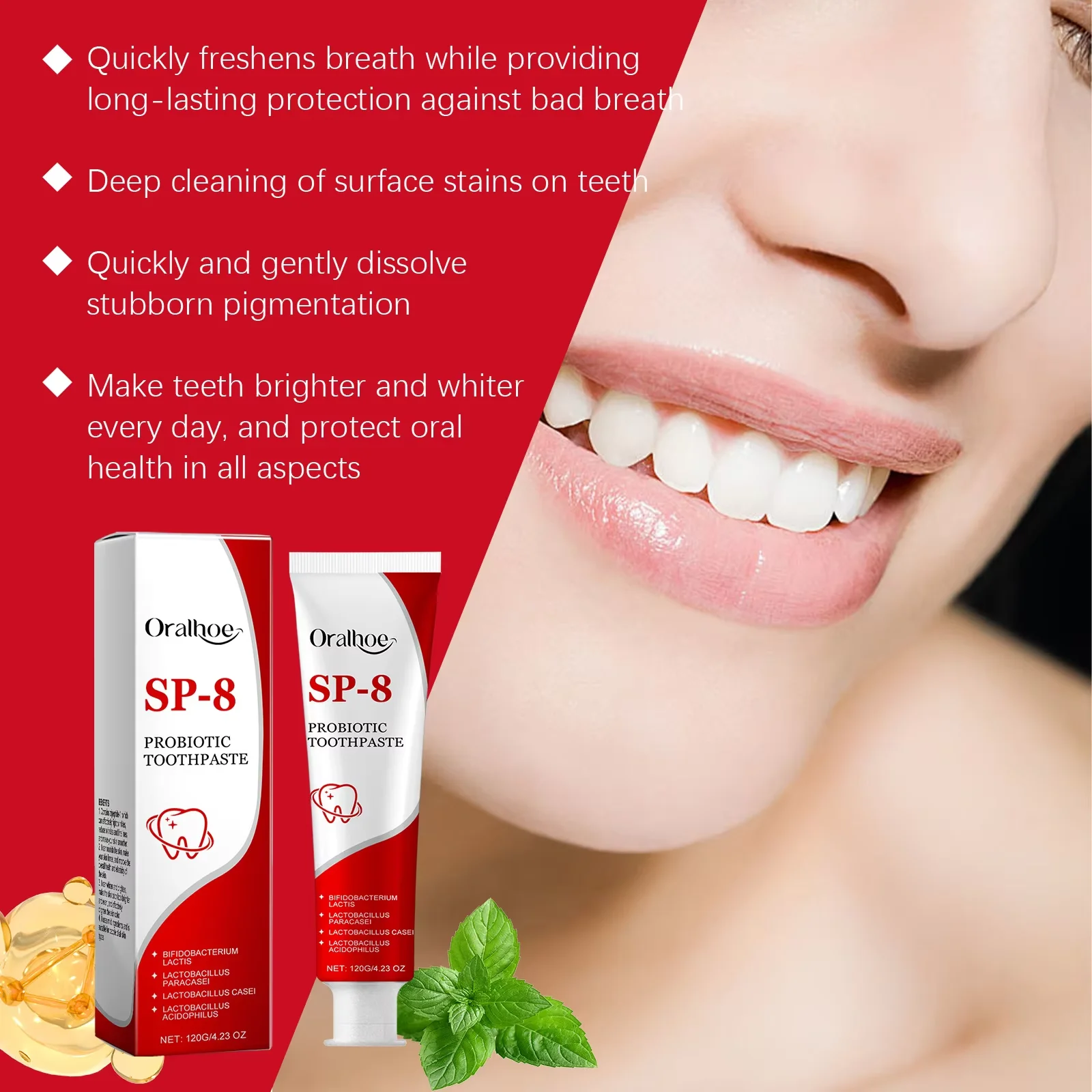 Sp-8 Probiotic Toothpaste Brightening Mint Fresh Breath Deep Cleaning Remove Plaque Stains Oral Hygiene Teeth Whiten Toothpaste thumbnail 3