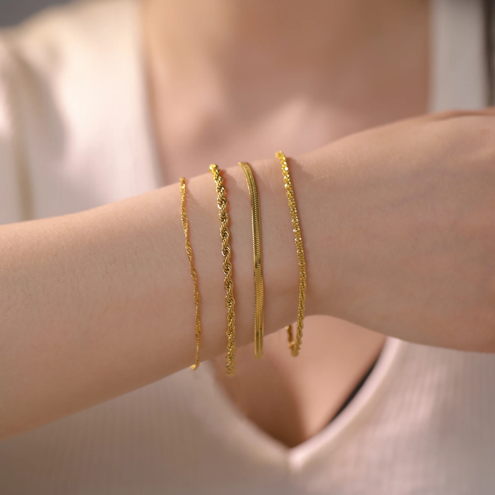 Skyrim Stainless Steel Gold Color Bracelet Twist Figaro Cuban Chain Bracelets Women Trendy Minimalist Jewelry Gifts Wholesale thumbnail 4