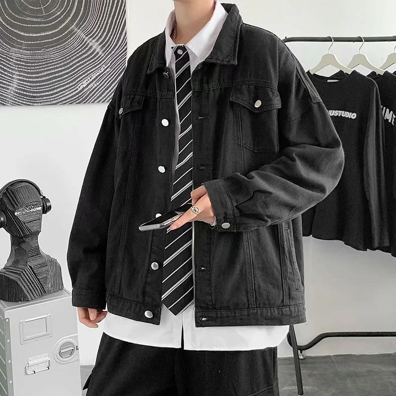 Spring Korean Fashion Green Denim Jackets For Men Multi-pocket Cargo Outerwear Aesthetic Y2K Streetwear Jacket Casual Coats