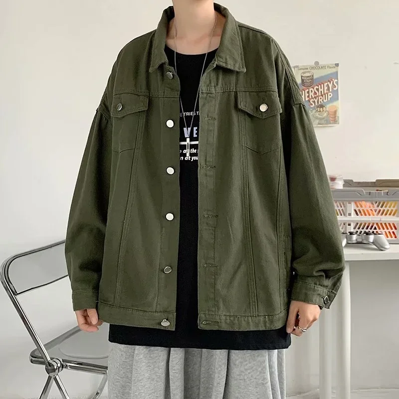 Spring Korean Fashion Green Denim Jackets For Men Multi-pocket Cargo Outerwear Aesthetic Y2K Streetwear Jacket Casual Coats thumbnail 5