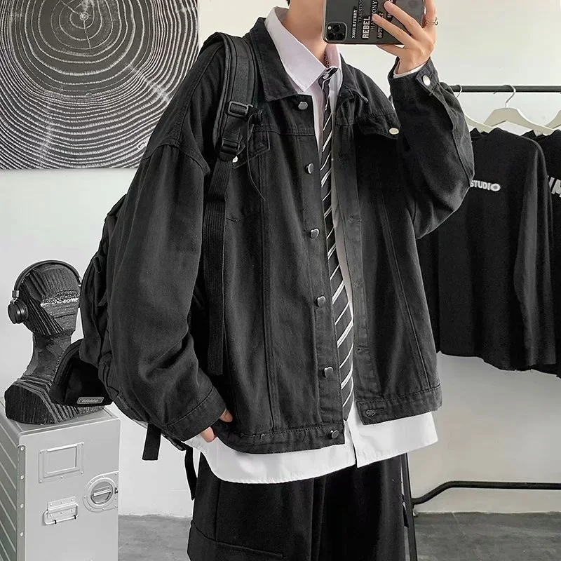 Spring Korean Fashion Green Denim Jackets For Men Multi-pocket Cargo Outerwear Aesthetic Y2K Streetwear Jacket Casual Coats thumbnail 2