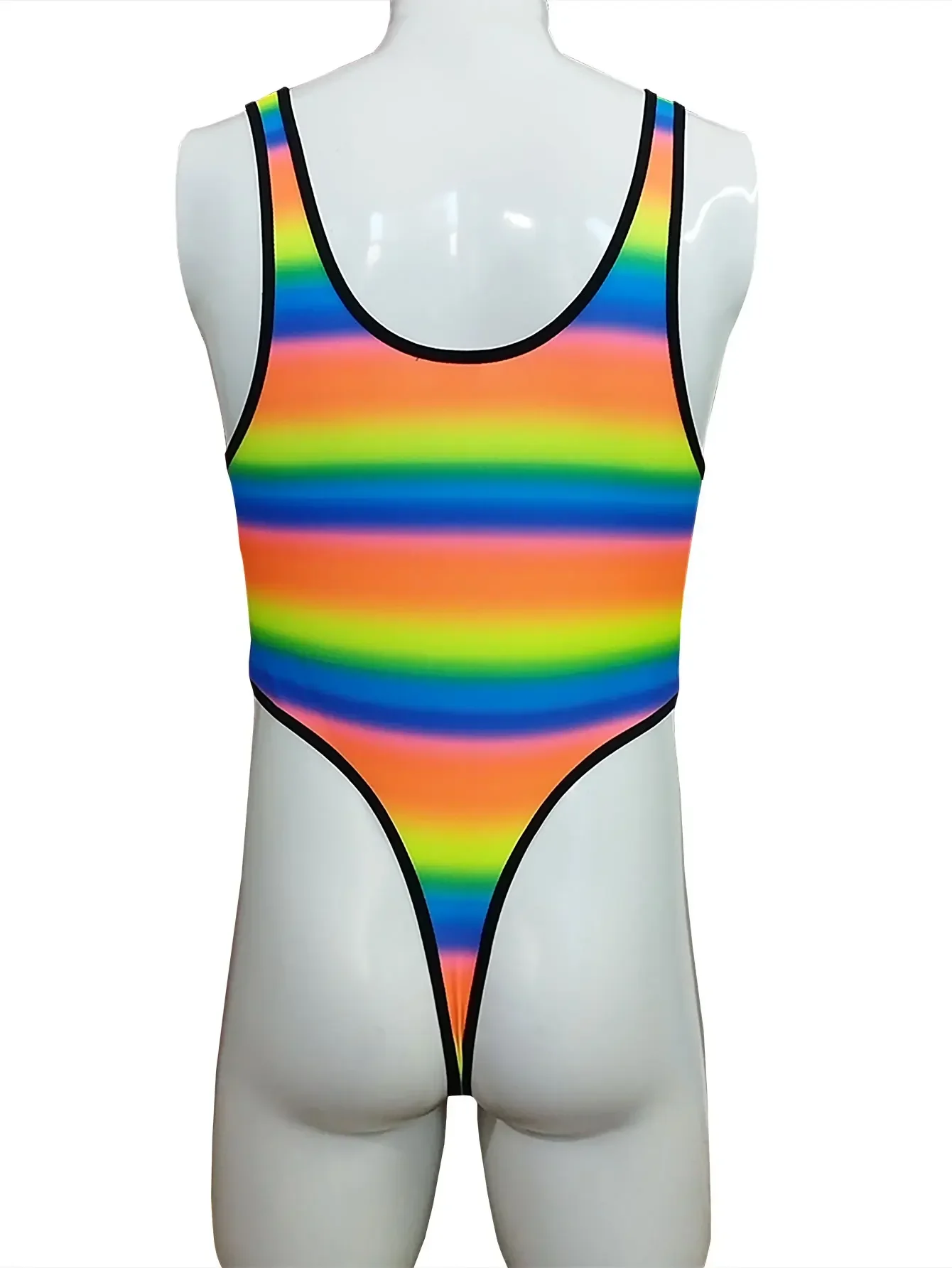 Men's Rainbow Striped Sexy One-Piece Swimsuit Lingerie Shaper Young Man Swimwear Thong Beach Wear Surfing Bathing Suit Shorts thumbnail 6