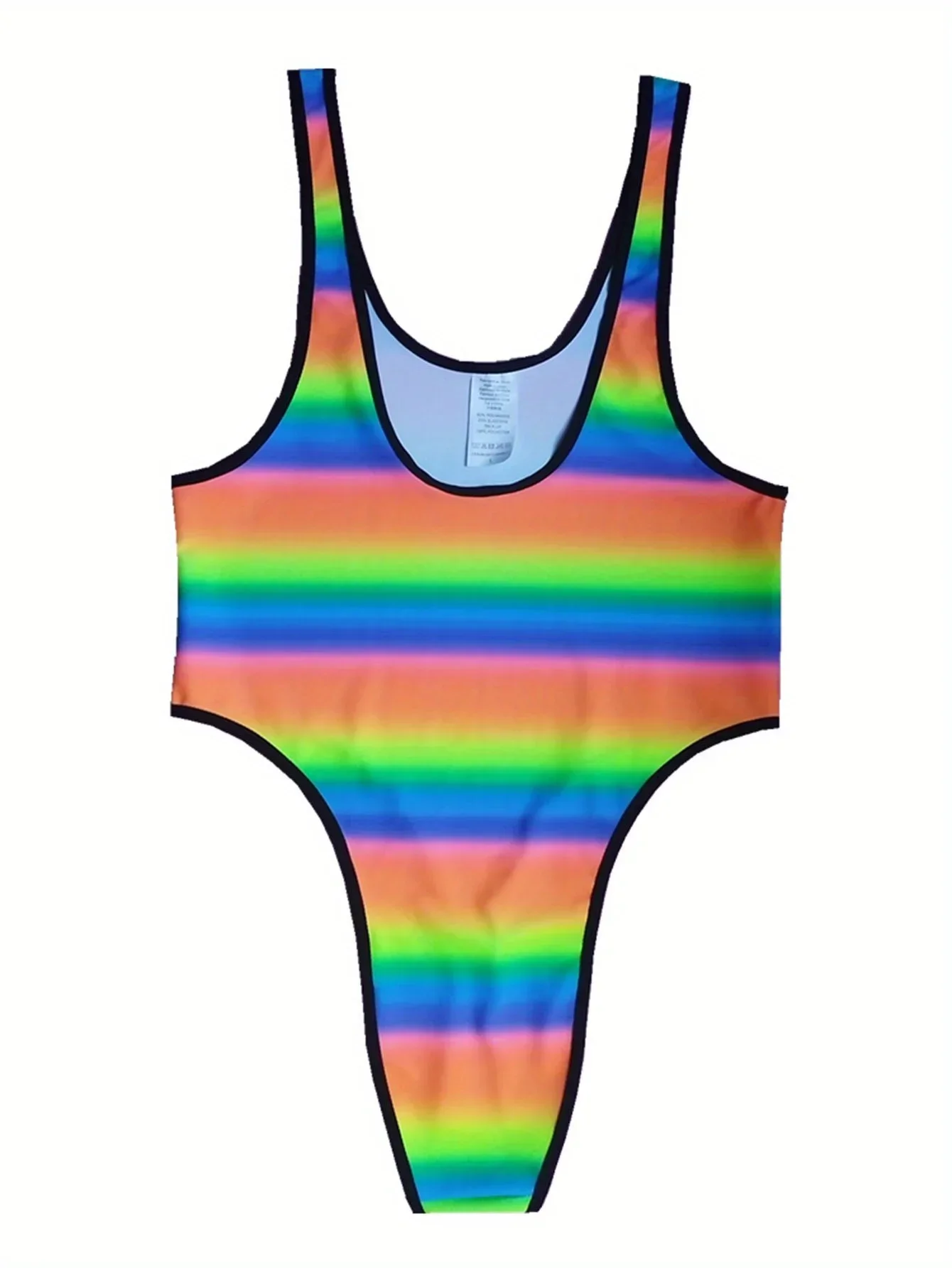 Men's Rainbow Striped Sexy One-Piece Swimsuit Lingerie Shaper Young Man Swimwear Thong Beach Wear Surfing Bathing Suit Shorts thumbnail 3