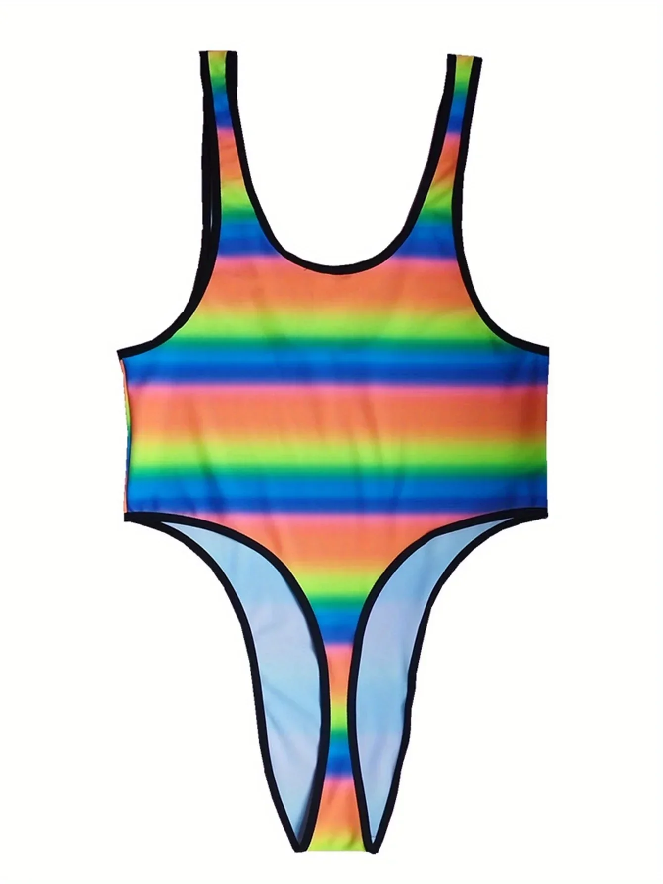 Men's Rainbow Striped Sexy One-Piece Swimsuit Lingerie Shaper Young Man Swimwear Thong Beach Wear Surfing Bathing Suit Shorts thumbnail 4