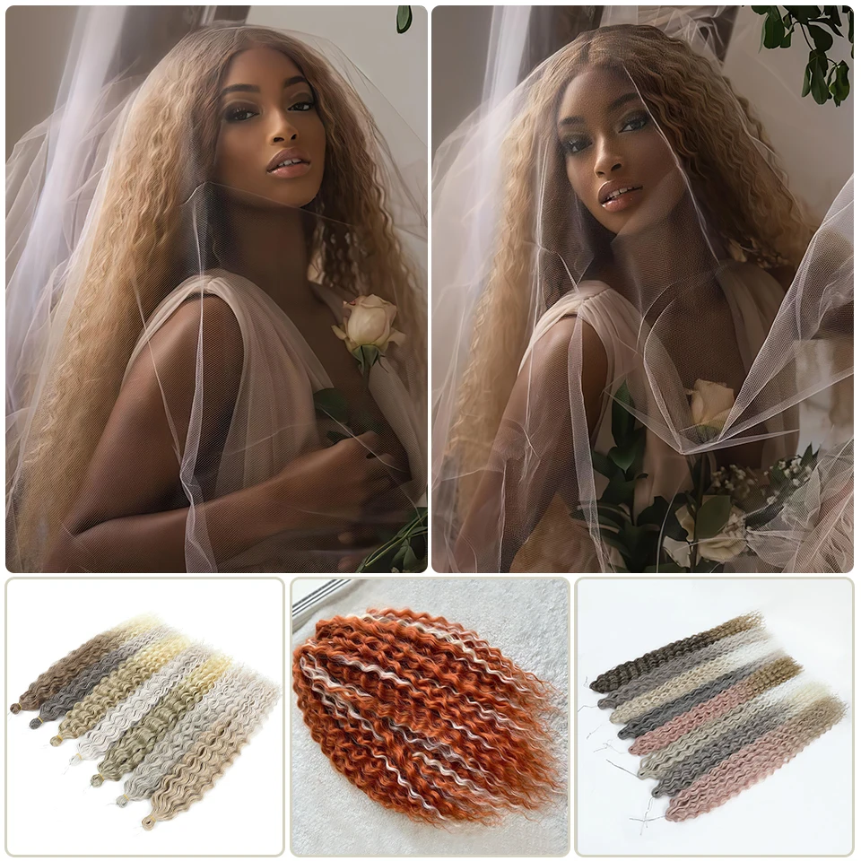 Ariel Water Wave Twist Crochet Hair Synthetic Braids Hair Ombre Blonde Brown 22 Inch Curl Hair Deep Wave Braiding Hair Extension thumbnail 4