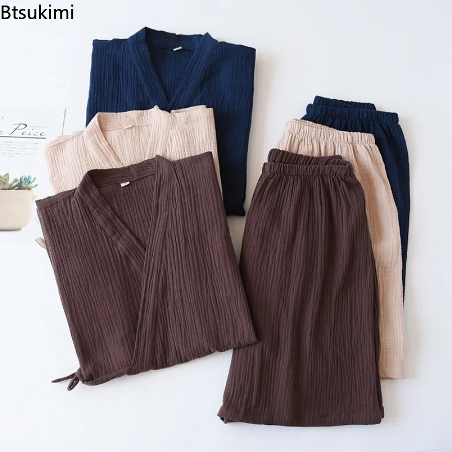 Men's Summer Cotton Pajama Sets Short Sleeved Shorts Pyjamas Men V-Neck Kimono Pijamas Thin Sleepwear 2 Piece Set Home Clothes thumbnail 4