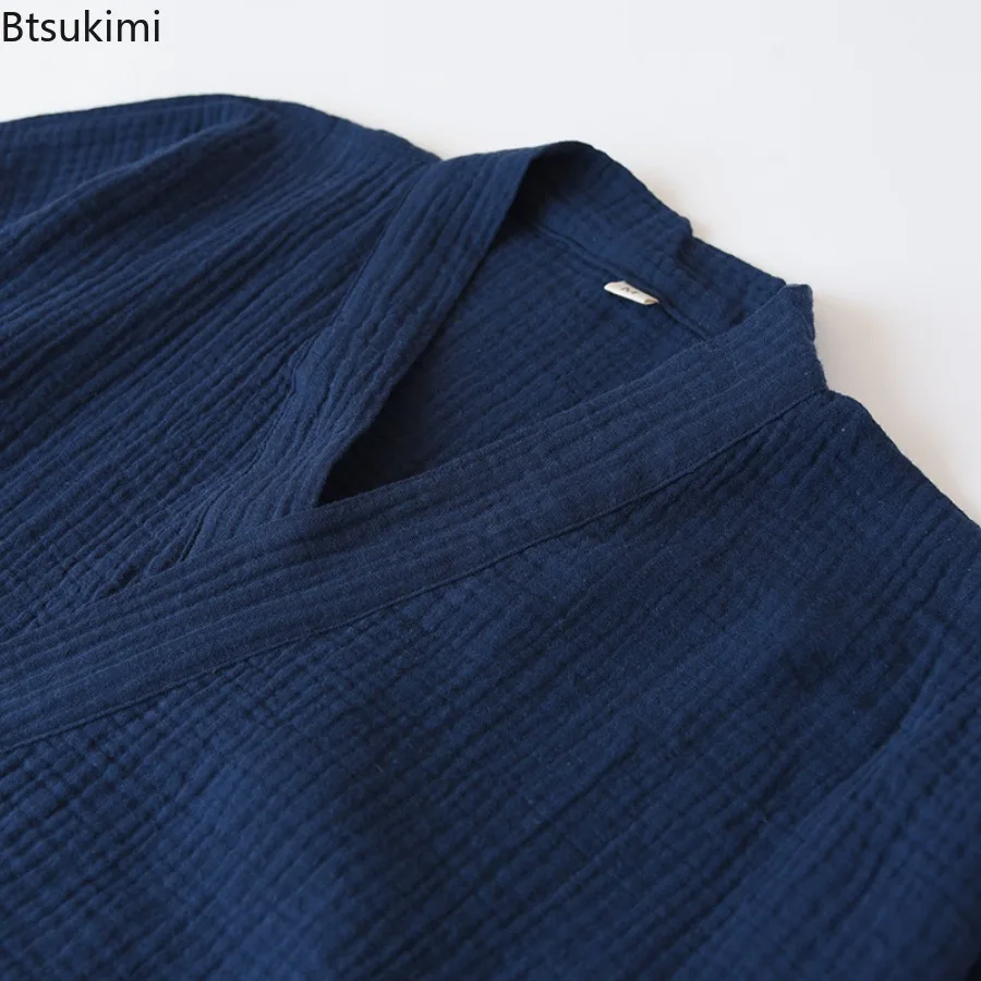 Men's Summer Cotton Pajama Sets Short Sleeved Shorts Pyjamas Men V-Neck Kimono Pijamas Thin Sleepwear 2 Piece Set Home Clothes thumbnail 5