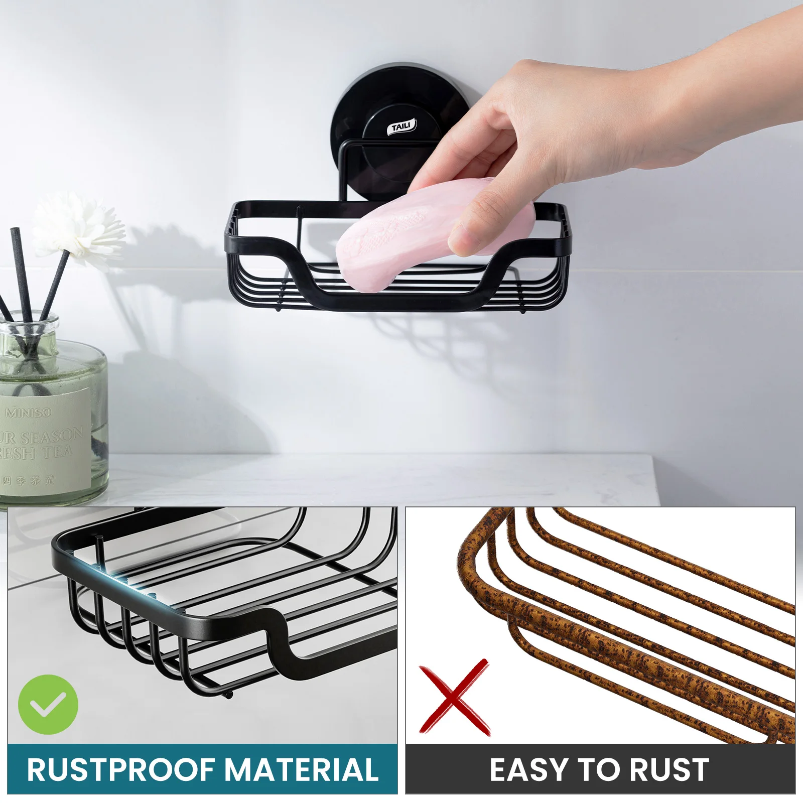 TAILI Soap Holder Bar Soap Dish Suction Cup, Bar Soap Rack for Shower Wall, Draining Soap Saver Tray for Bathroom, Tub, Kitchen thumbnail 5