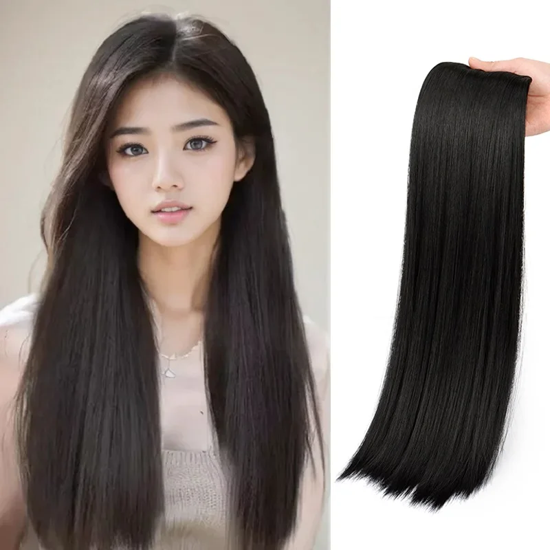 Synthetic 5 Clips One Piece Thicken Hair Extension Long Striaght Hairstyle 16Inch 20Inch 24Inch Black Brown Hairpiece for Women