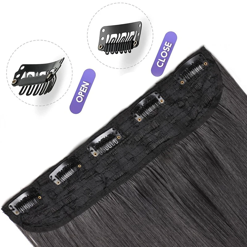 Synthetic 5 Clips One Piece Thicken Hair Extension Long Striaght Hairstyle 16Inch 20Inch 24Inch Black Brown Hairpiece for Women thumbnail 5