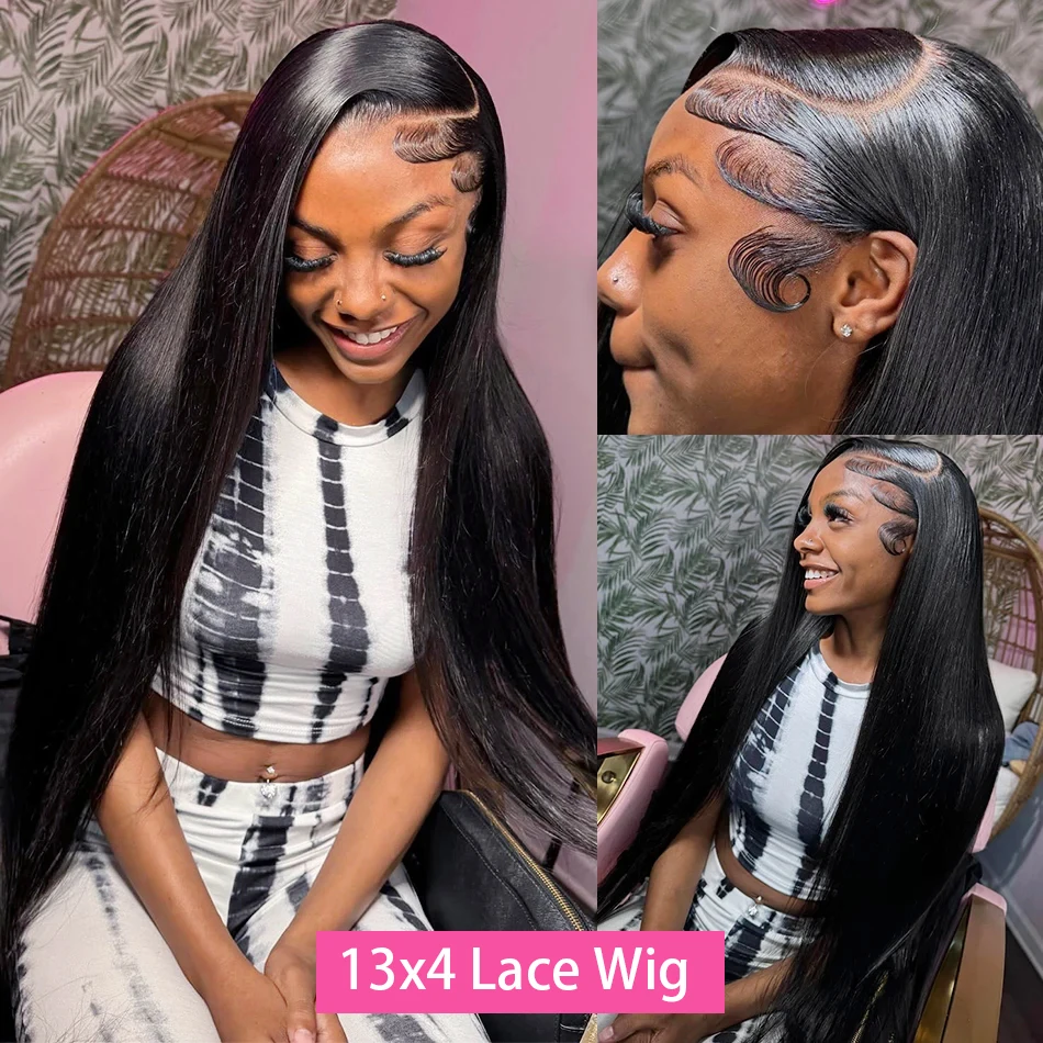 30 36 40 Inch 13x6 HD Transparent Bone Straight Human Hair Lace Frontal Wigs 250 Density 4x4 Closure Human Hair Wigs for Women thumbnail 3