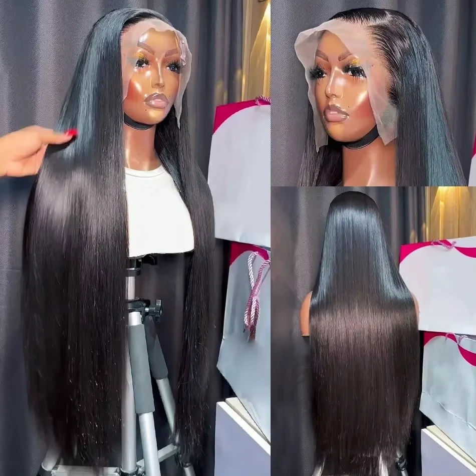 30 36 40 Inch 13x6 HD Transparent Bone Straight Human Hair Lace Frontal Wigs 250 Density 4x4 Closure Human Hair Wigs for Women thumbnail 2