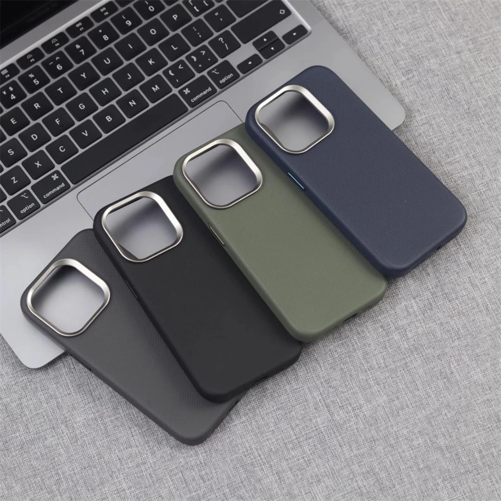 Luxury Alloy Lens Frame Particle PU Leather Magnetic Case For iPhone 17 16 Pro Max 15 14 13 For Magsafe Wireless Charging Cover thumbnail 6