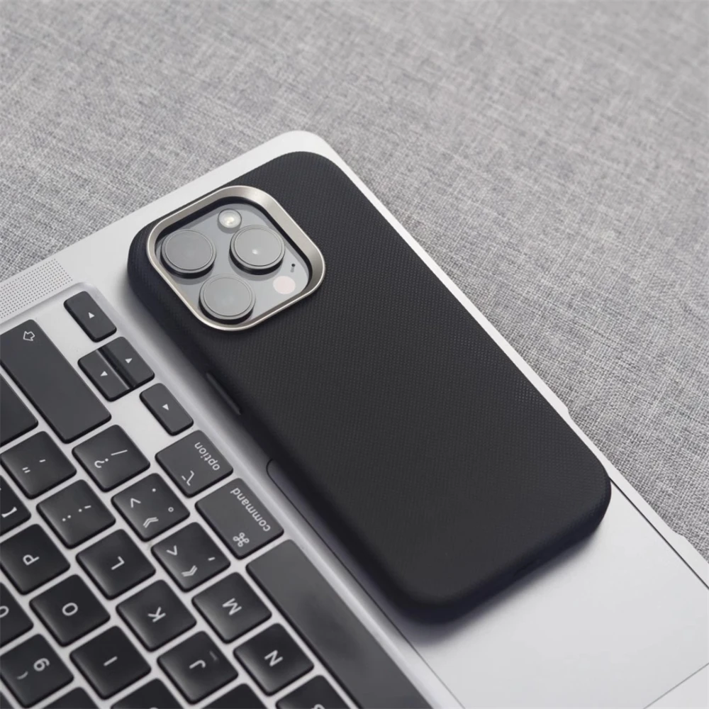 Luxury Alloy Lens Frame Particle PU Leather Magnetic Case For iPhone 17 16 Pro Max 15 14 13 For Magsafe Wireless Charging Cover thumbnail 2
