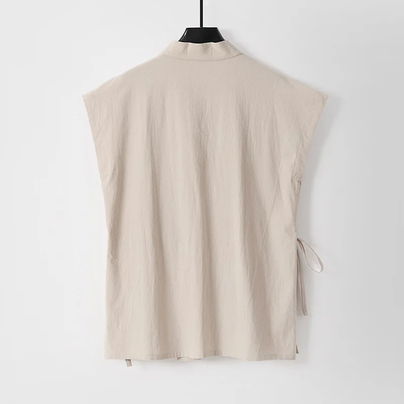 Chinese Traditional Clothes Men's Cotton Linen Tank Tops Sleeveless Tang Suit Tops Kimono Cardigan Solid Vintage Hanfu Vest Male thumbnail 4