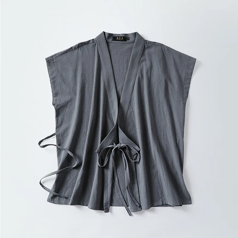 Chinese Traditional Clothes Men's Cotton Linen Tank Tops Sleeveless Tang Suit Tops Kimono Cardigan Solid Vintage Hanfu Vest Male thumbnail 2