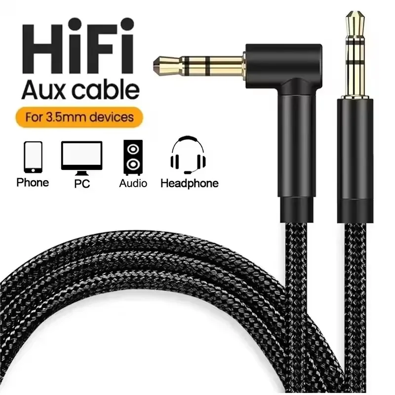 3.5mm Jack Audio Cable 90 Degree Elbow Male to Straight Male Aux HiFi Cable For Samsung S20 Car Headphone MP3/4 Aux Cord Wire thumbnail 6