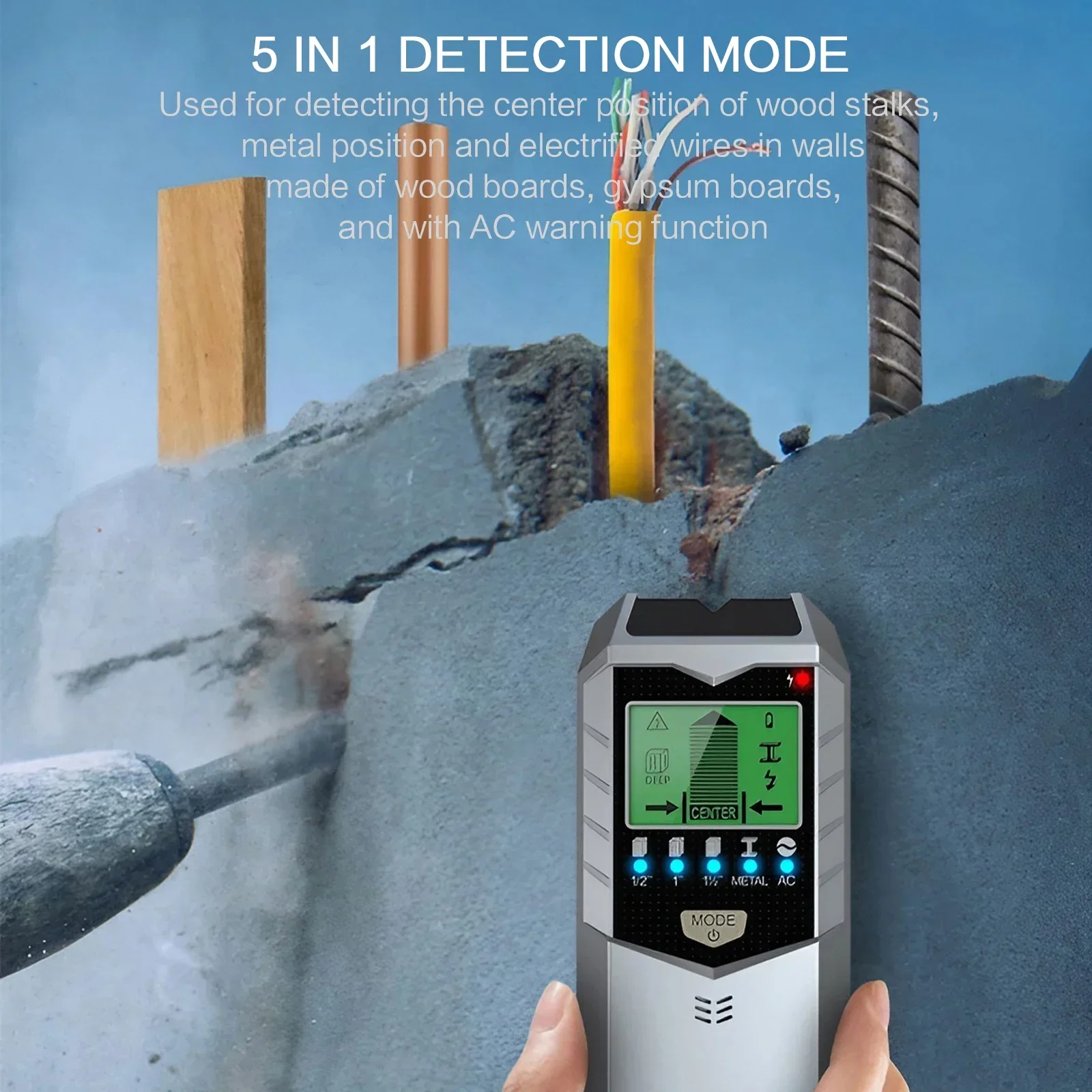 5in1 Wall Metal Detection Instrument Measuring Metal Current Wire Wood Handheld Detector Stud Post Measuring Instrument Scanner thumbnail 5