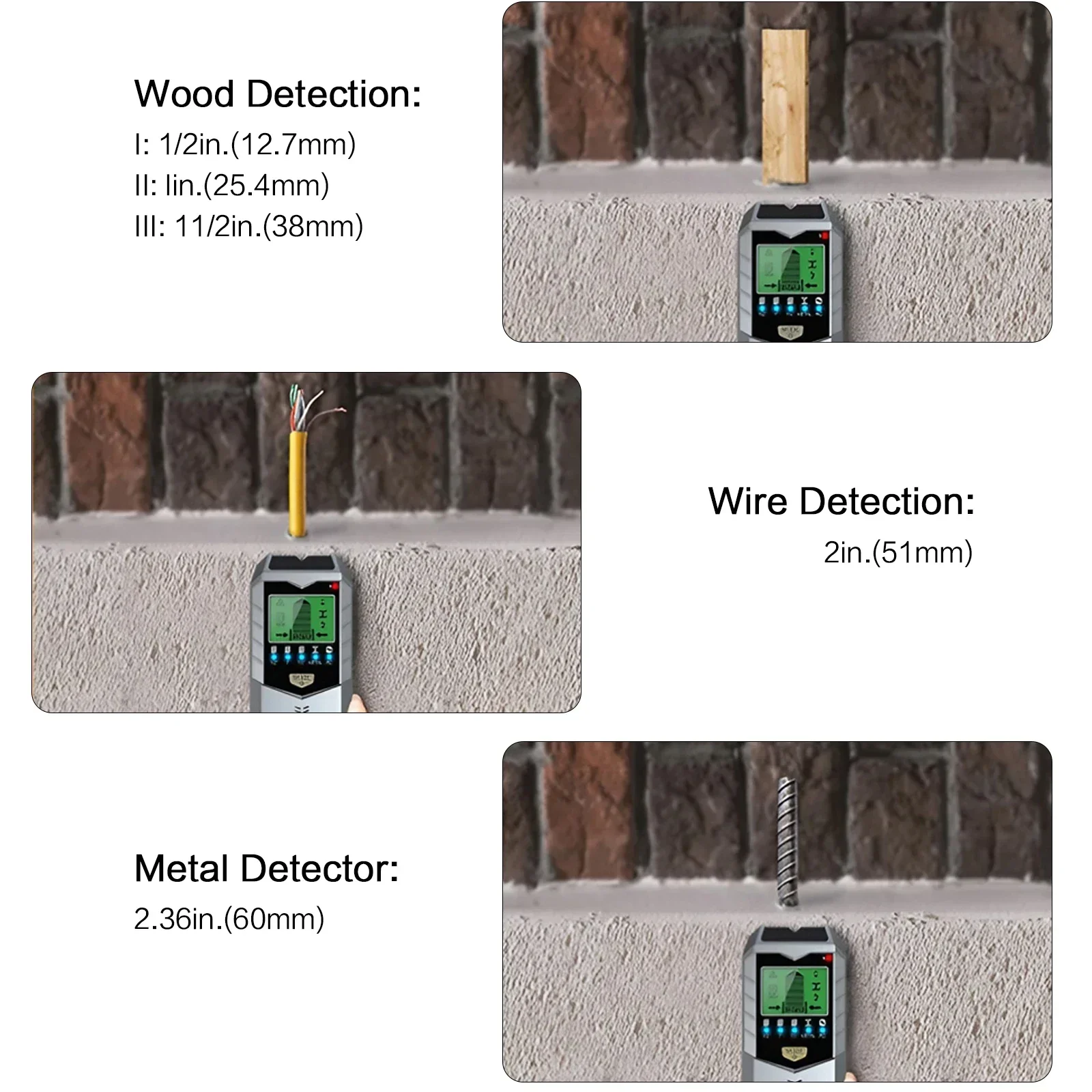 5in1 Wall Metal Detection Instrument Measuring Metal Current Wire Wood Handheld Detector Stud Post Measuring Instrument Scanner thumbnail 6