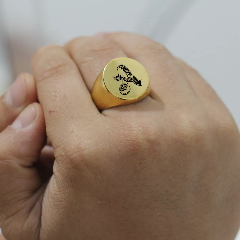 Customized Signet Ring Engrave Name Logo Photo Jewelry Stainless Steel Round Men Women  For Family Wedding Personalized Gifts thumbnail 2