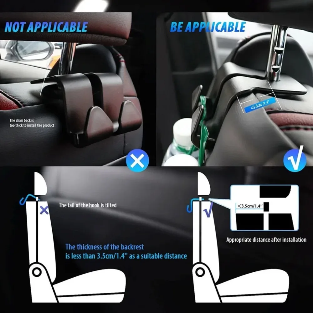 1/2PCS Car Seat Headrest Hook 4 Pack Hanger Storage Organizer Universal for Handbag Purse Coat Fit Universal Vehicle Car Black thumbnail 6
