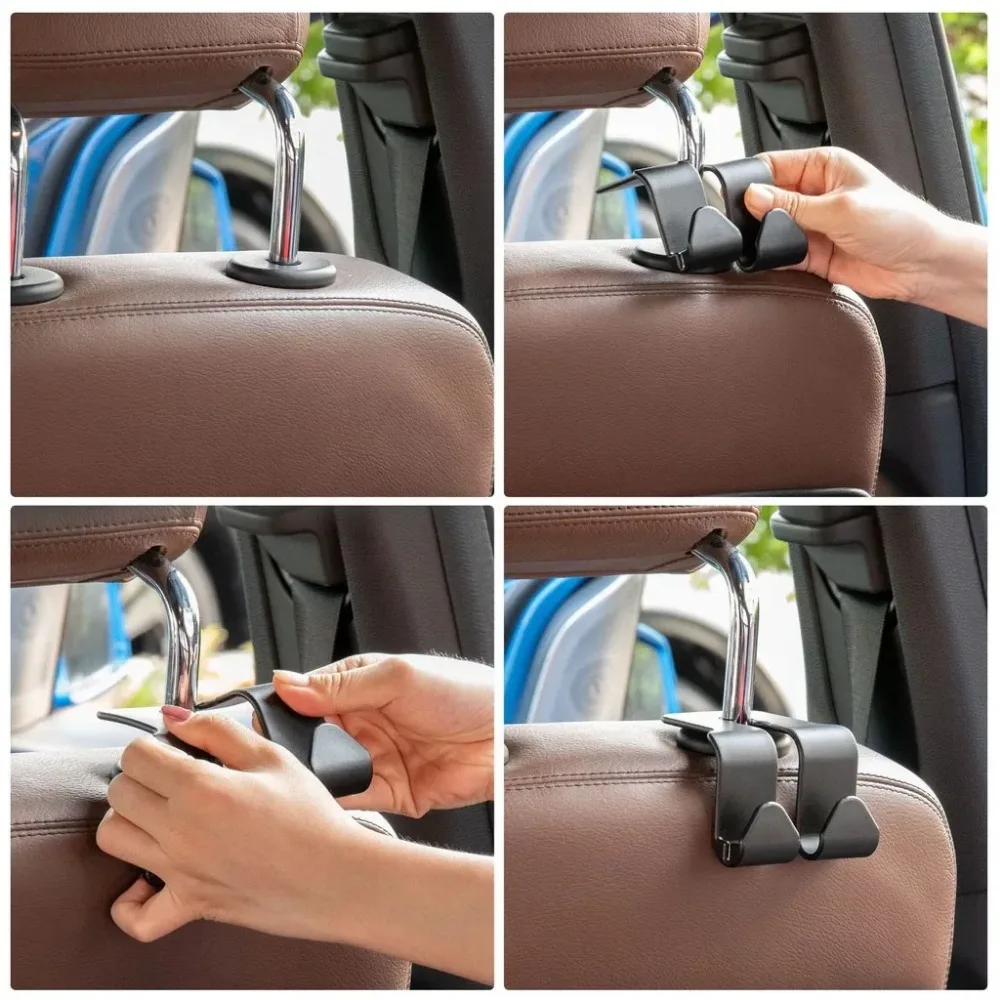 1/2PCS Car Seat Headrest Hook 4 Pack Hanger Storage Organizer Universal for Handbag Purse Coat Fit Universal Vehicle Car Black thumbnail 3