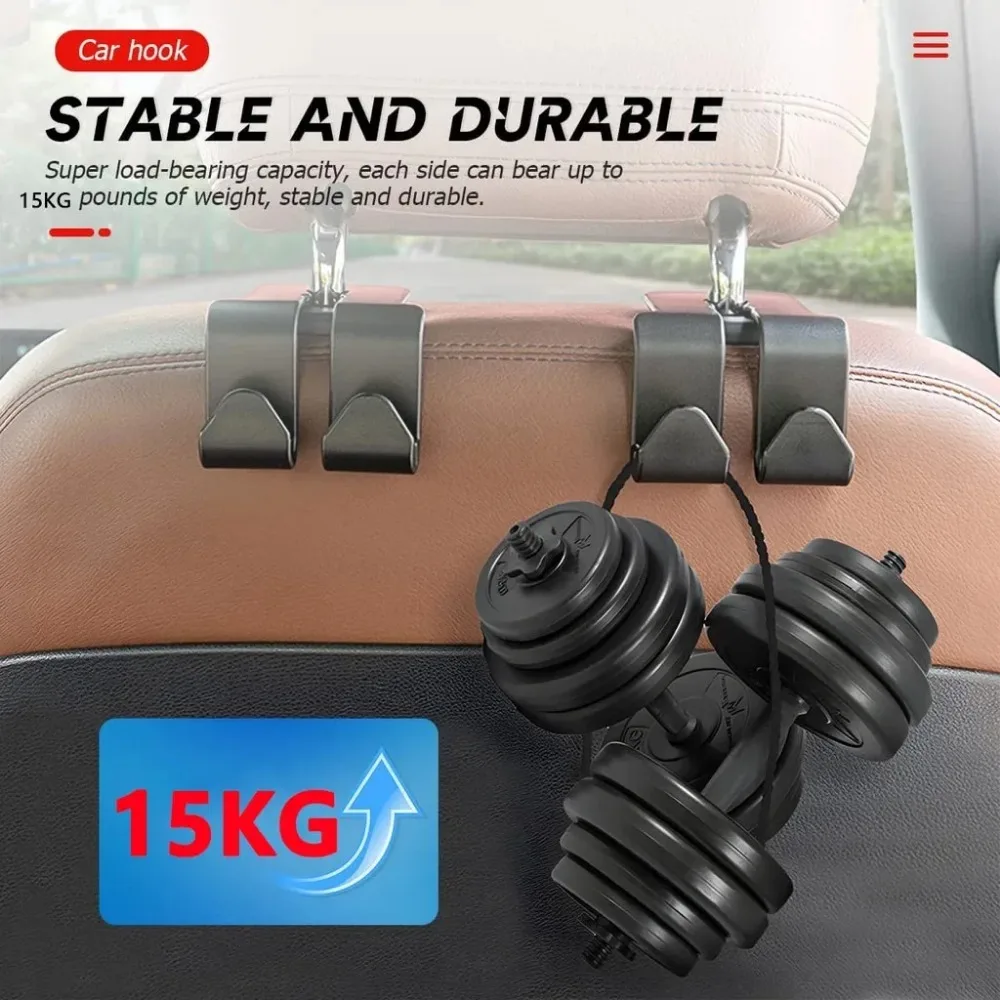 1/2PCS Car Seat Headrest Hook 4 Pack Hanger Storage Organizer Universal for Handbag Purse Coat Fit Universal Vehicle Car Black thumbnail 5