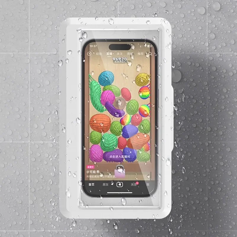 Bathroom Waterproof Phone Holder Home Wall Phone Case Stand Box Self-adhesive Touch Screen Phone Bracket Shower Sealing Storage thumbnail 4