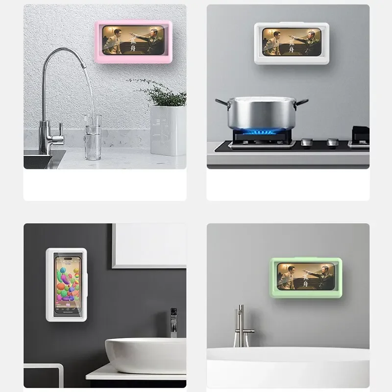 Bathroom Waterproof Phone Holder Home Wall Phone Case Stand Box Self-adhesive Touch Screen Phone Bracket Shower Sealing Storage thumbnail 6