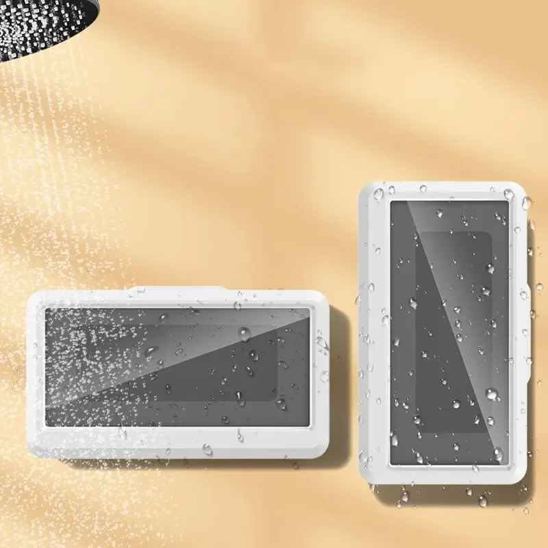 Bathroom Waterproof Phone Holder Home Wall Phone Case Stand Box Self-adhesive Touch Screen Phone Bracket Shower Sealing Storage thumbnail 5