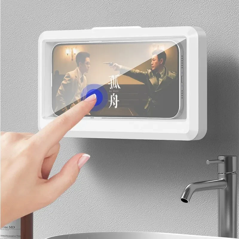 Bathroom Waterproof Phone Holder Home Wall Phone Case Stand Box Self-adhesive Touch Screen Phone Bracket Shower Sealing Storage thumbnail 3