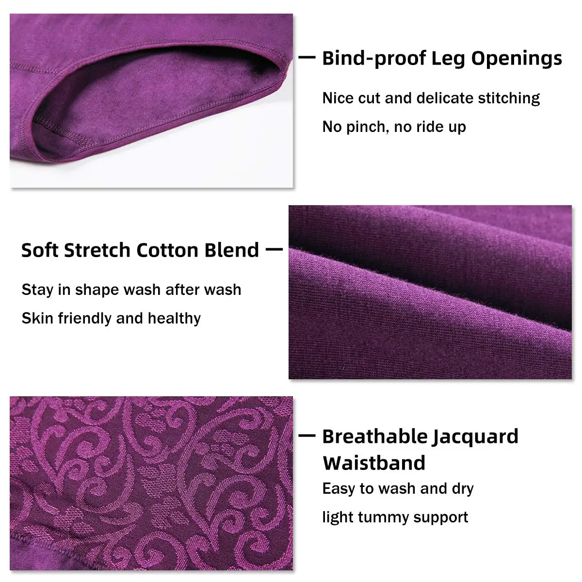 Plus Size Women's Cotton Underwear High Waisted Tummy Control Panties Full Coverage Briefs Jacquard Ladies Panty 3 Pack thumbnail 5