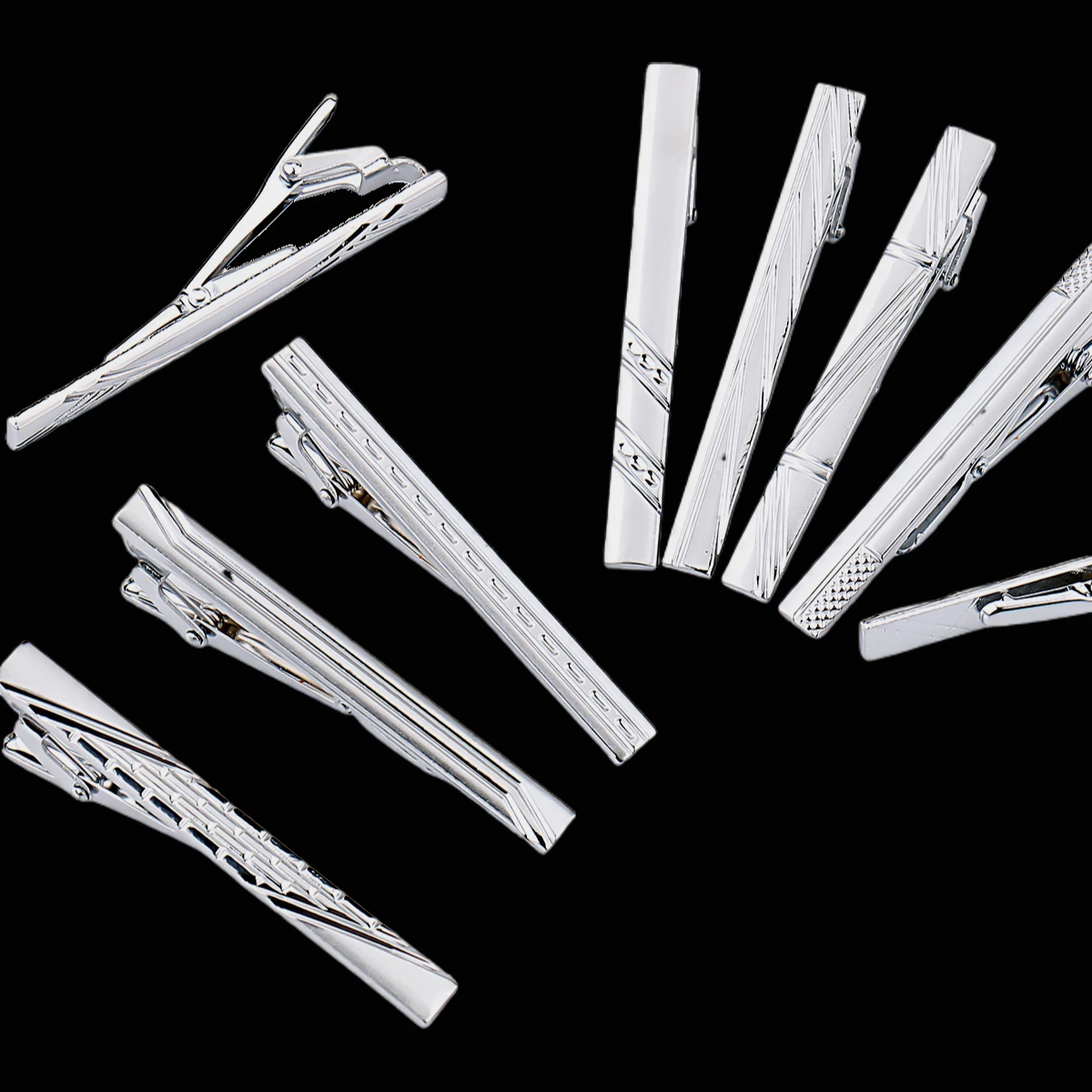 8pc Tie Clip Set Metal Silvery Color Necktie Clip For Men Wedding Gentleman Ties Bar Crystal Pin For Men's Accessories Jewelry