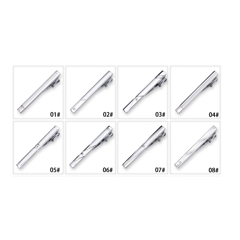 8pc Tie Clip Set Metal Silvery Color Necktie Clip For Men Wedding Gentleman Ties Bar Crystal Pin For Men's Accessories Jewelry thumbnail 2