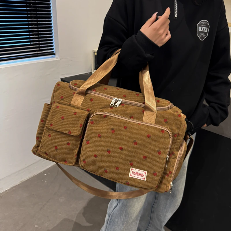 Corduroy Travel Tote Bag Large Capacity Carry On Travel Bag With Shoe Compartment Sports Fitness Bags For Women Duffle Bags thumbnail 6