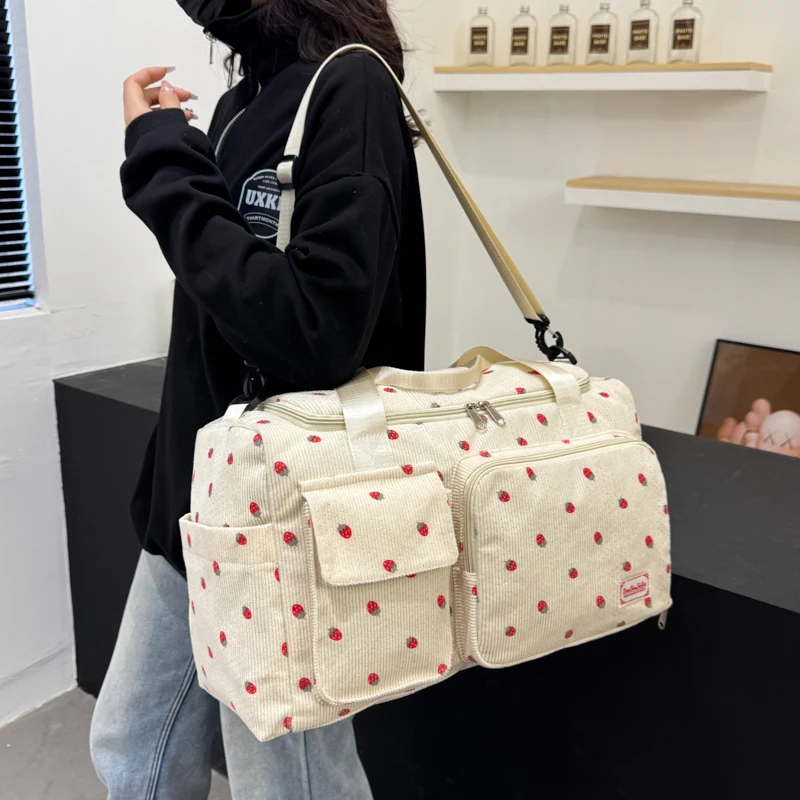 Corduroy Travel Tote Bag Large Capacity Carry On Travel Bag With Shoe Compartment Sports Fitness Bags For Women Duffle Bags thumbnail 2