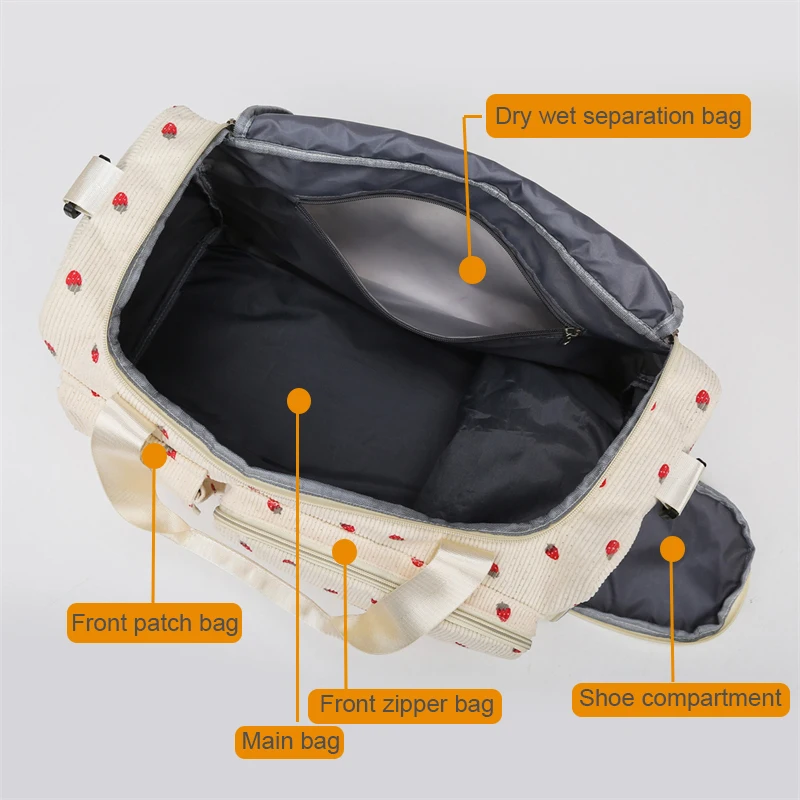 Corduroy Travel Tote Bag Large Capacity Carry On Travel Bag With Shoe Compartment Sports Fitness Bags For Women Duffle Bags thumbnail 5