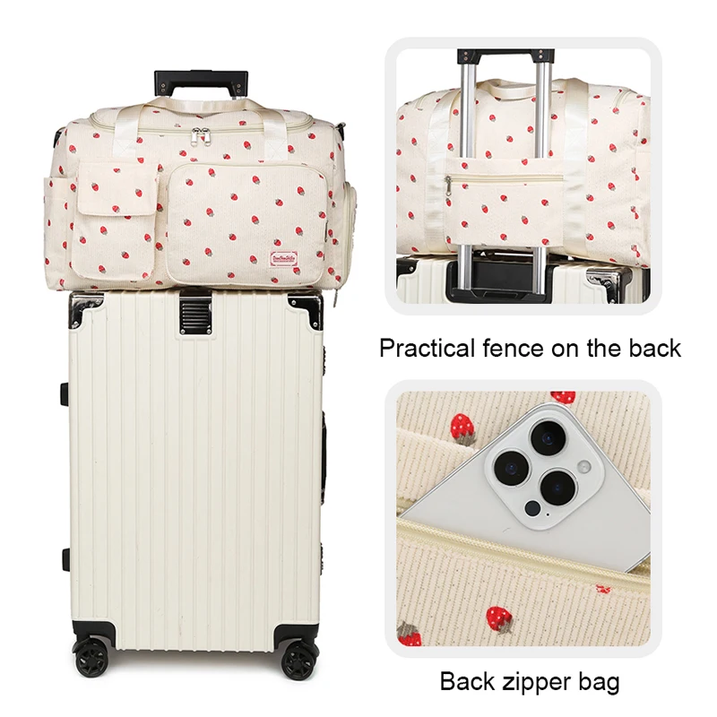 Corduroy Travel Tote Bag Large Capacity Carry On Travel Bag With Shoe Compartment Sports Fitness Bags For Women Duffle Bags thumbnail 4