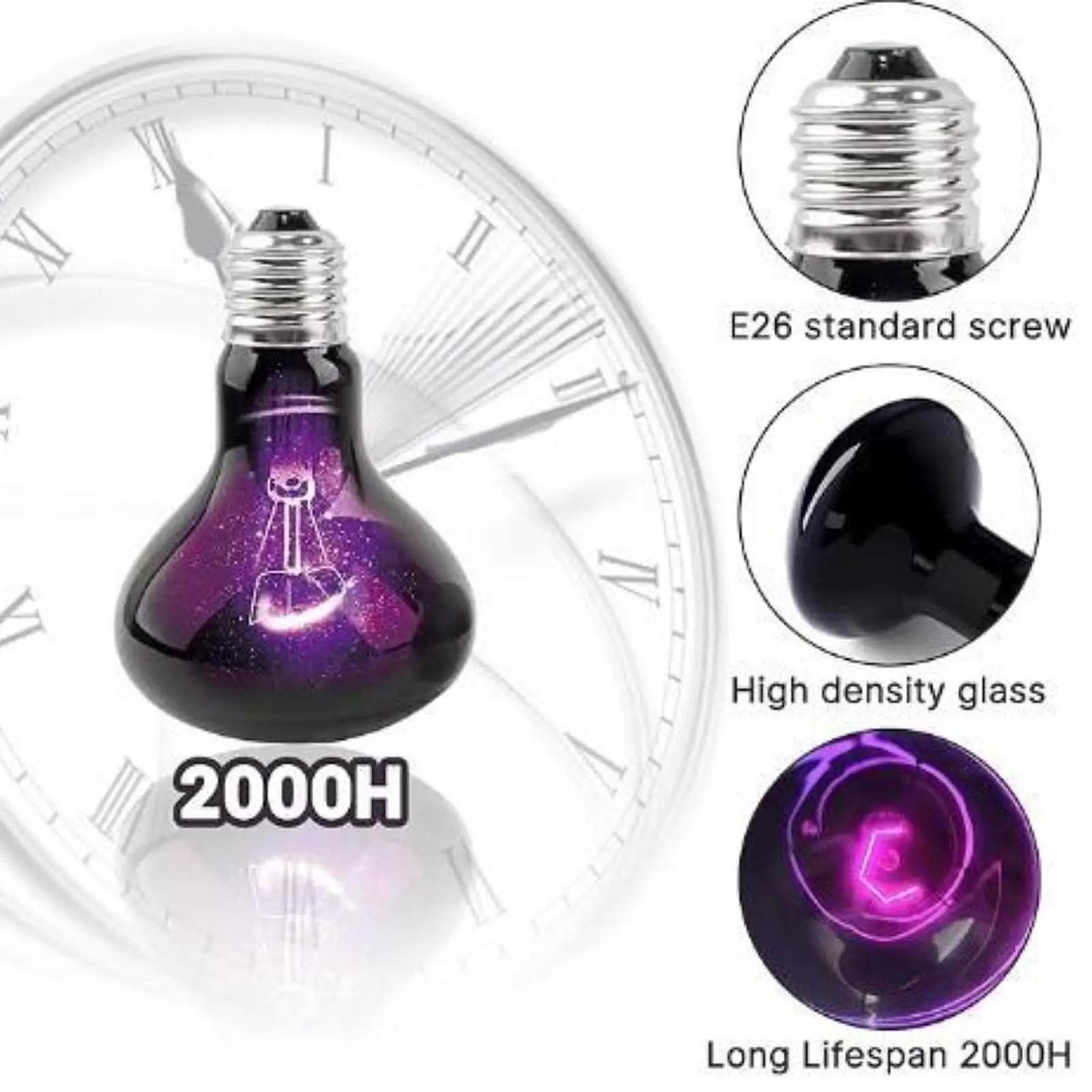 Reptile Night Light Bulb Simulated Moonlight Purple Heat Lamp for Amphibian thumbnail 6