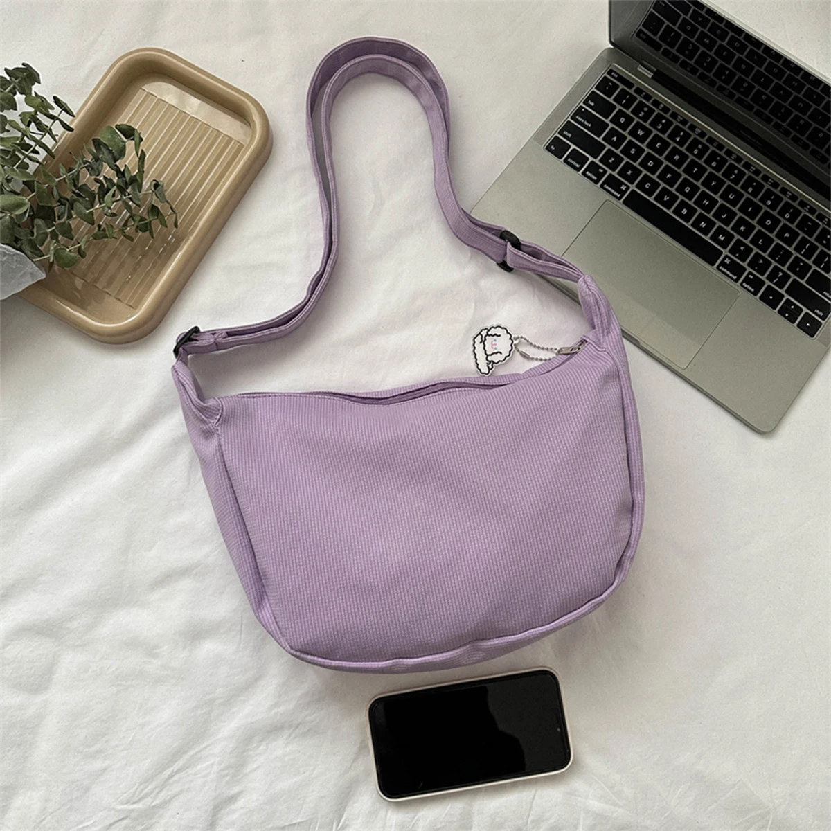 Minimalist Crossbody Bag with Puppy Pendant - Spacious & Stylish Scratch-Resistant Nylon Shoulder Bag  for Daily Essentials thumbnail 3