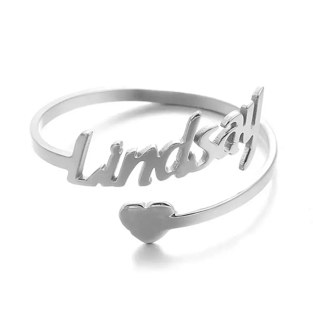 Personalized Custom Love Name Ring Fashion Valentine's Day Couple Rings Girlfriend Gift Heart Wedding Band Women's Jewelry thumbnail 4