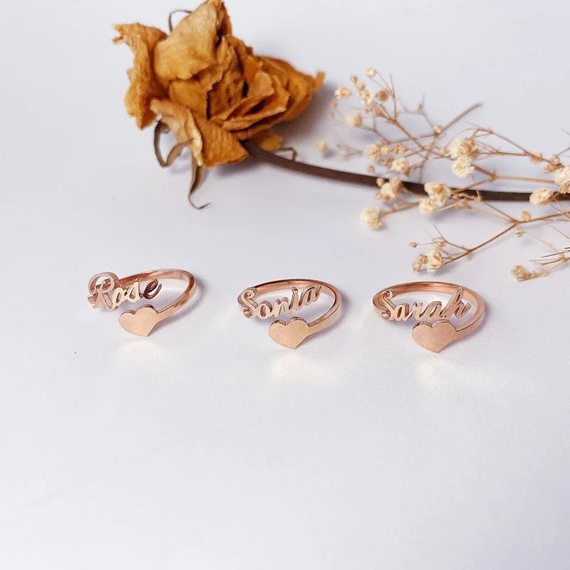Personalized Custom Love Name Ring Fashion Valentine's Day Couple Rings Girlfriend Gift Heart Wedding Band Women's Jewelry thumbnail 3