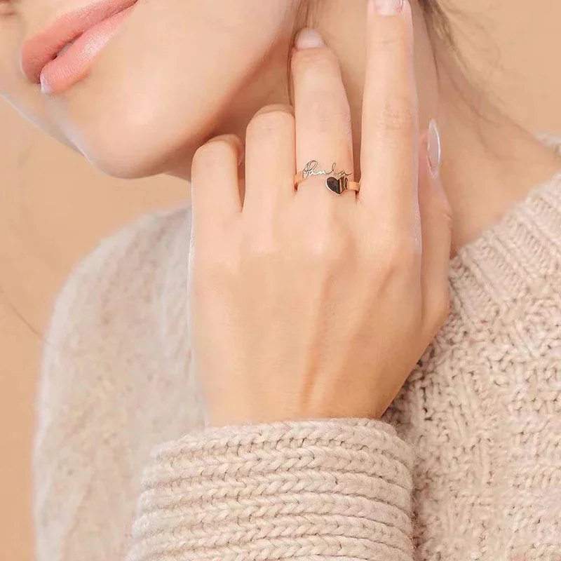 Personalized Custom Love Name Ring Fashion Valentine's Day Couple Rings Girlfriend Gift Heart Wedding Band Women's Jewelry thumbnail 2